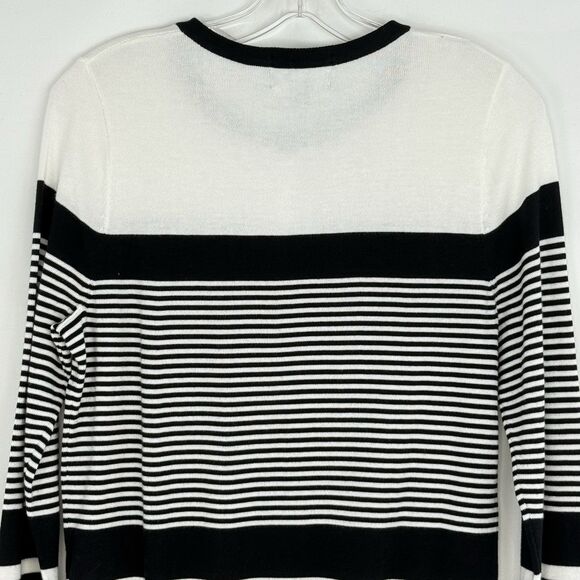 Lands End Womens Nautical Striped Cardigan Small Black White 100% Supima Cotton - Picture 4 of 16